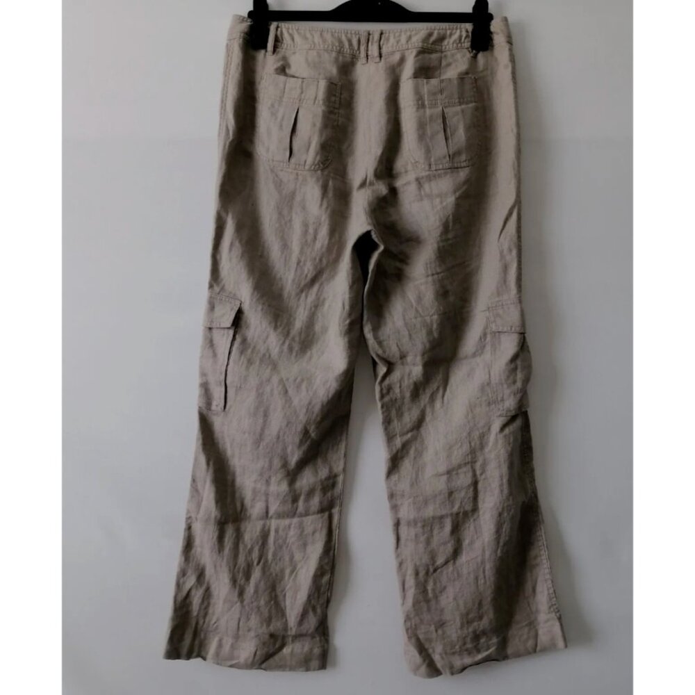 INC International Concept 100% Linen Grey Straight Leg Cargo Pants 12 - Picture 2 of 16